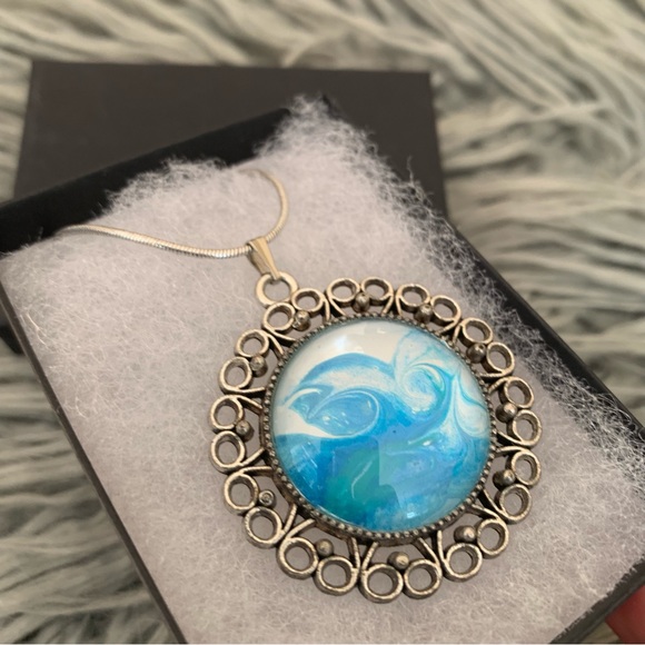 Handmade Fluid Art Necklace- Surf - Picture 3 of 8